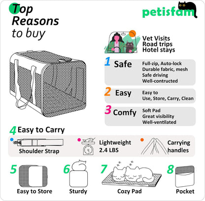 Easy Load Pet Carrier for Large, Medium Cats, 2 Cats and Small Dogs with Comfy Bed. Easy to Get Cat In, Escape Proof, Easy Storage, Washable, Safe and Comfortable for Vet Visit and Car Ride