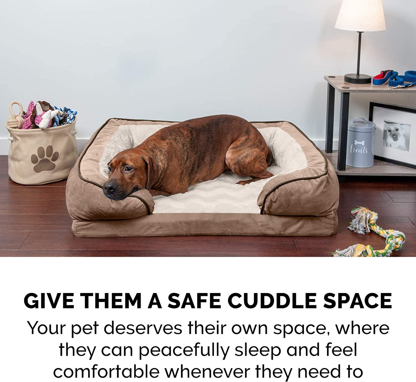 Memory Foam Dog Bed for Medium/Small Dogs W/ Removable Bolsters & Washable Cover, for Dogs up to 35 Lbs - Plush & Velvet Waves Perfect Comfort Sofa - Brownstone, Medium