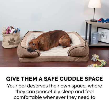 Memory Foam Dog Bed for Medium/Small Dogs W/ Removable Bolsters & Washable Cover, for Dogs up to 35 Lbs - Plush & Velvet Waves Perfect Comfort Sofa - Brownstone, Medium