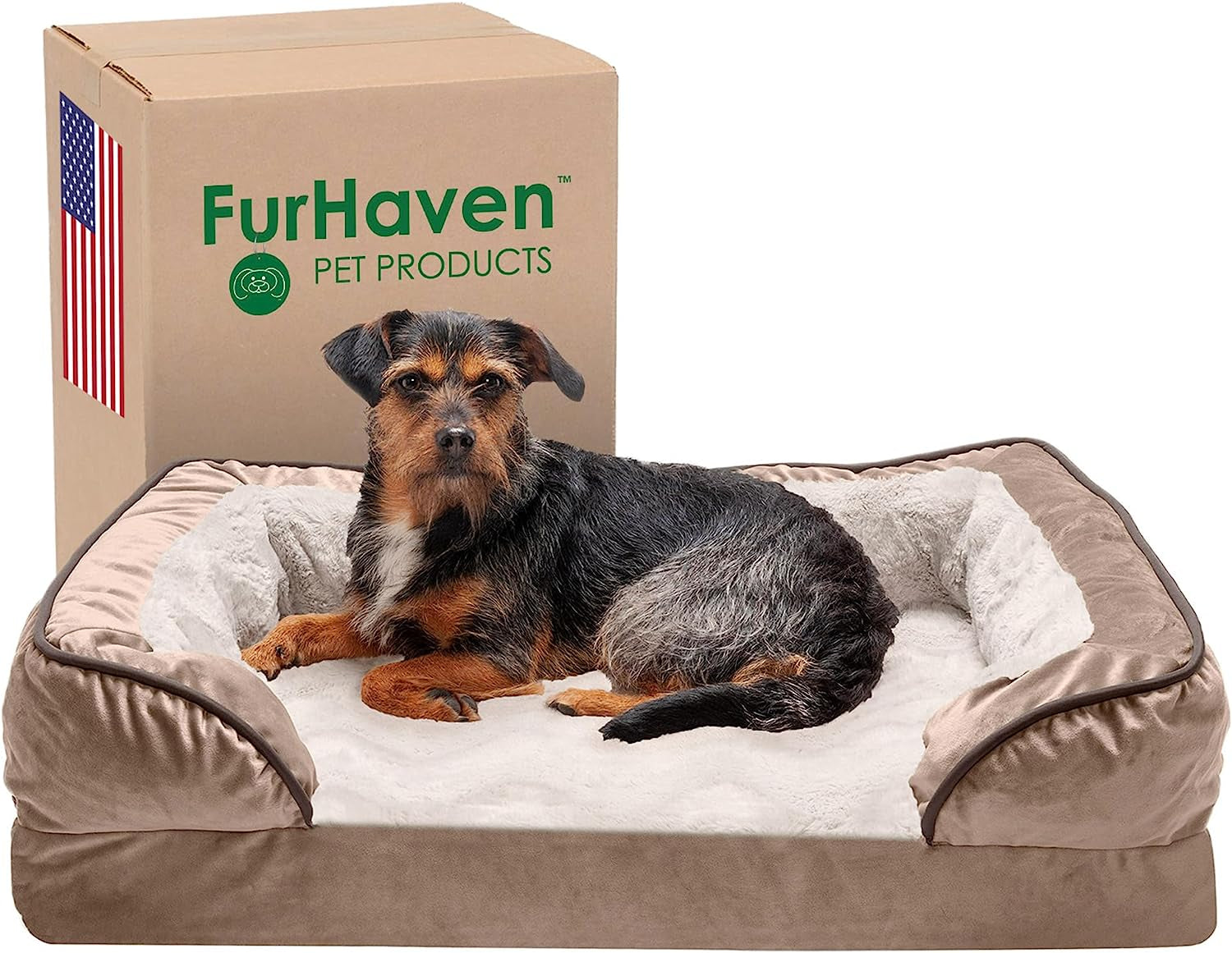 Memory Foam Dog Bed for Medium/Small Dogs W/ Removable Bolsters & Washable Cover, for Dogs up to 35 Lbs - Plush & Velvet Waves Perfect Comfort Sofa - Brownstone, Medium