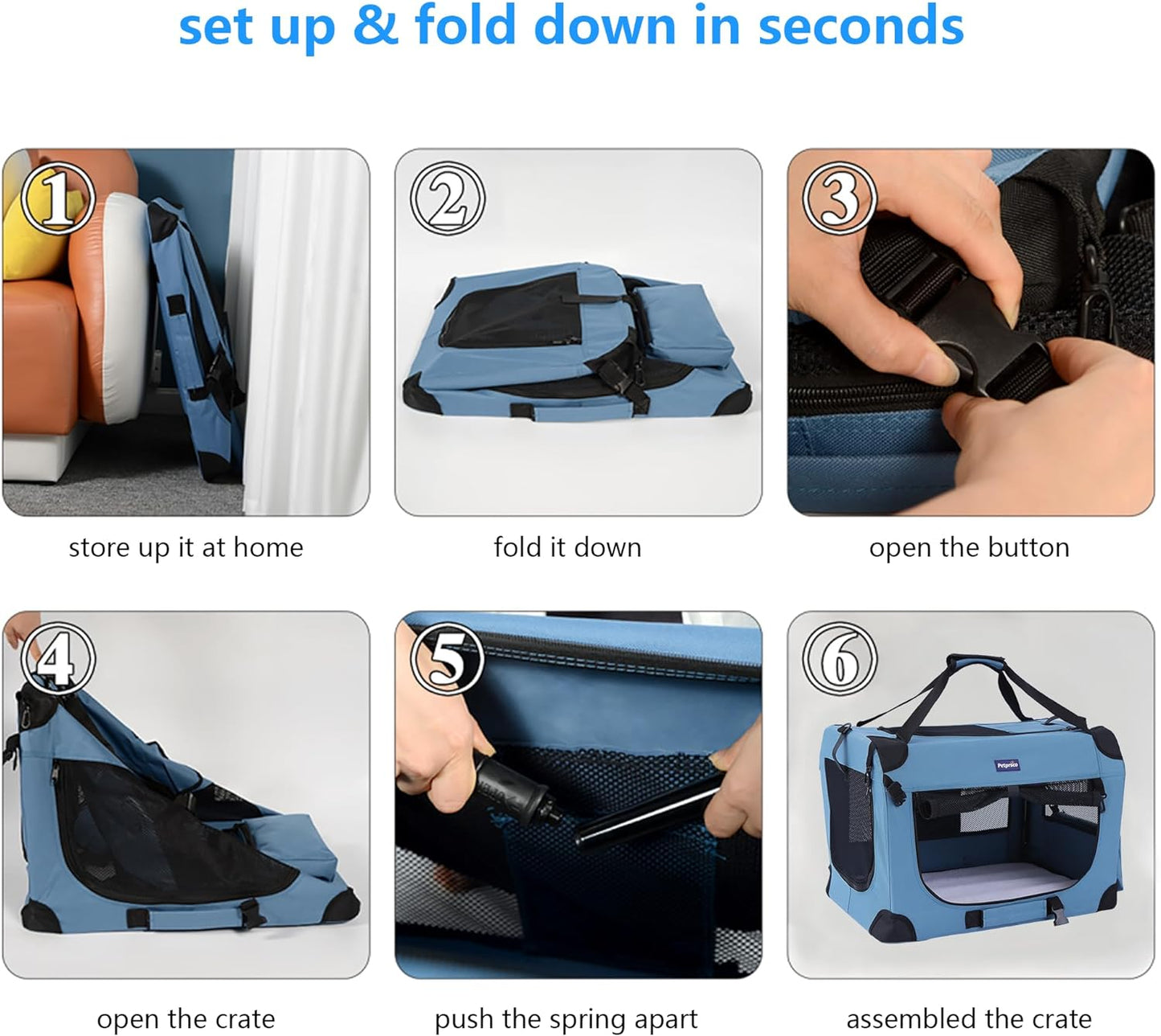 Portable Collapsible Dog Crate for Travel, 24"x17"x17" with Soft Blanket and Foldable Bowl for Large Cats and Small Dogs, Suitable for Indoor and Outdoor Use