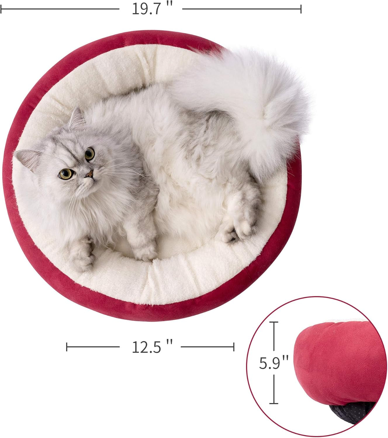 round Donut Cat and Dog Cushion Bed, 20In Pet Bed for Cats or Small Dogs, Anti-Slip & Water-Resistant Bottom, Super Soft Durable Fabric Pet Beds, Washable Luxury Cat & Dog Bed Red