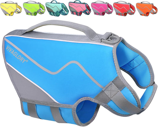 Neoprene Dog Life Vest, Dog Life Jacket for Swimming & Boating, Lightweight & Buoyancy for Puppy Doggy, Swimming Vest with Handle, M, Blue