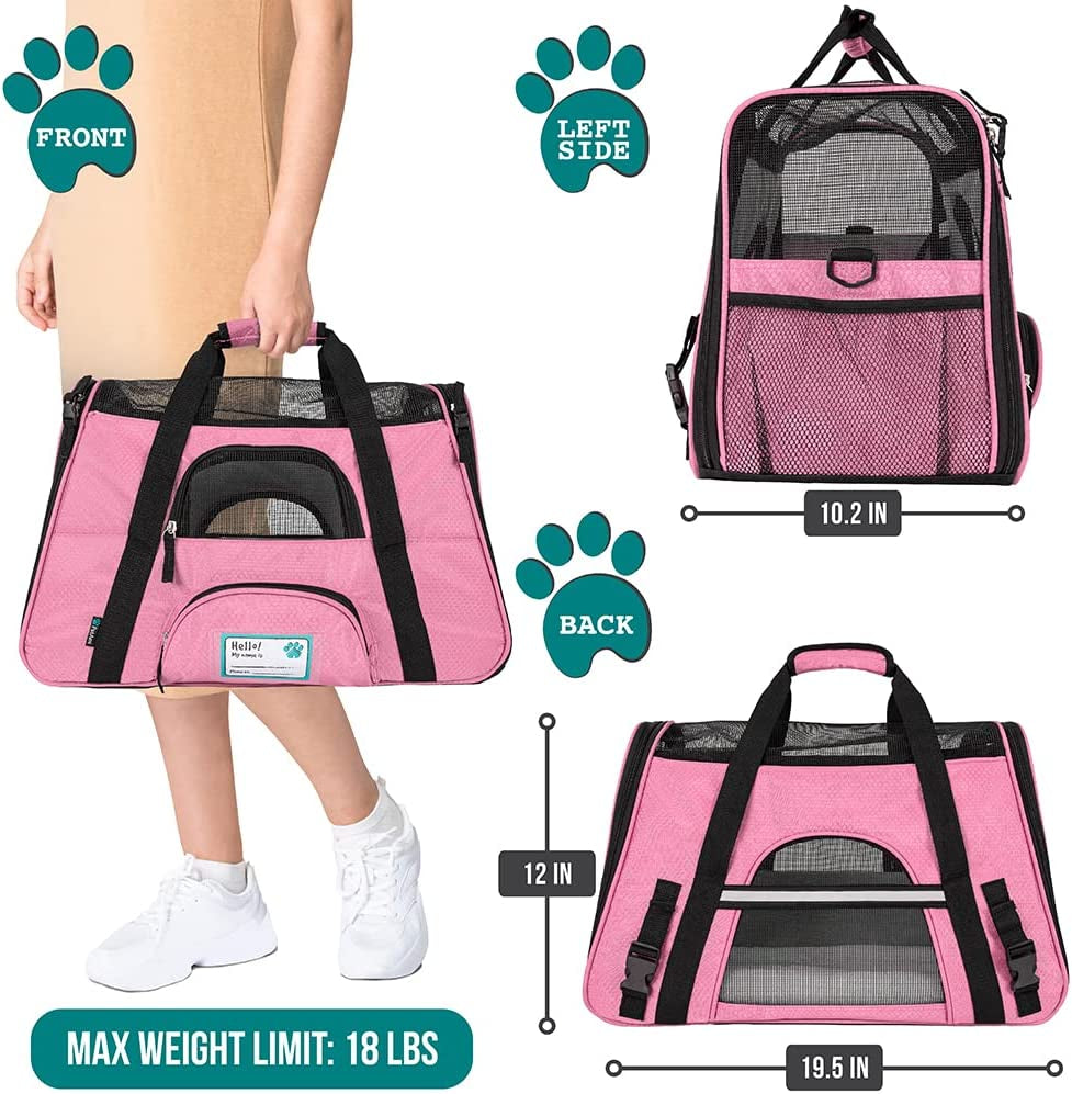 Airline-Approved Soft-Sided Pet Carrier for Cats and Small Dogs - Ventilated Travel Bag for Indoor Use, Medium to Large Size, Elegant Pink Design