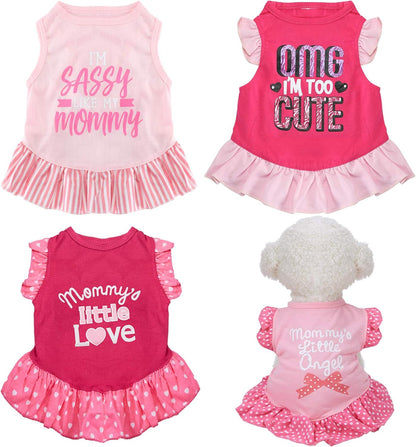 4 Pack Dog Dress Cute Pink Dog Clothes Skirt Girl Pet Princess Dress Puppy Summer Apparel Clothes Skirt Shirt with Ruffles Apparel for Small Puppy Cats Pet(M)