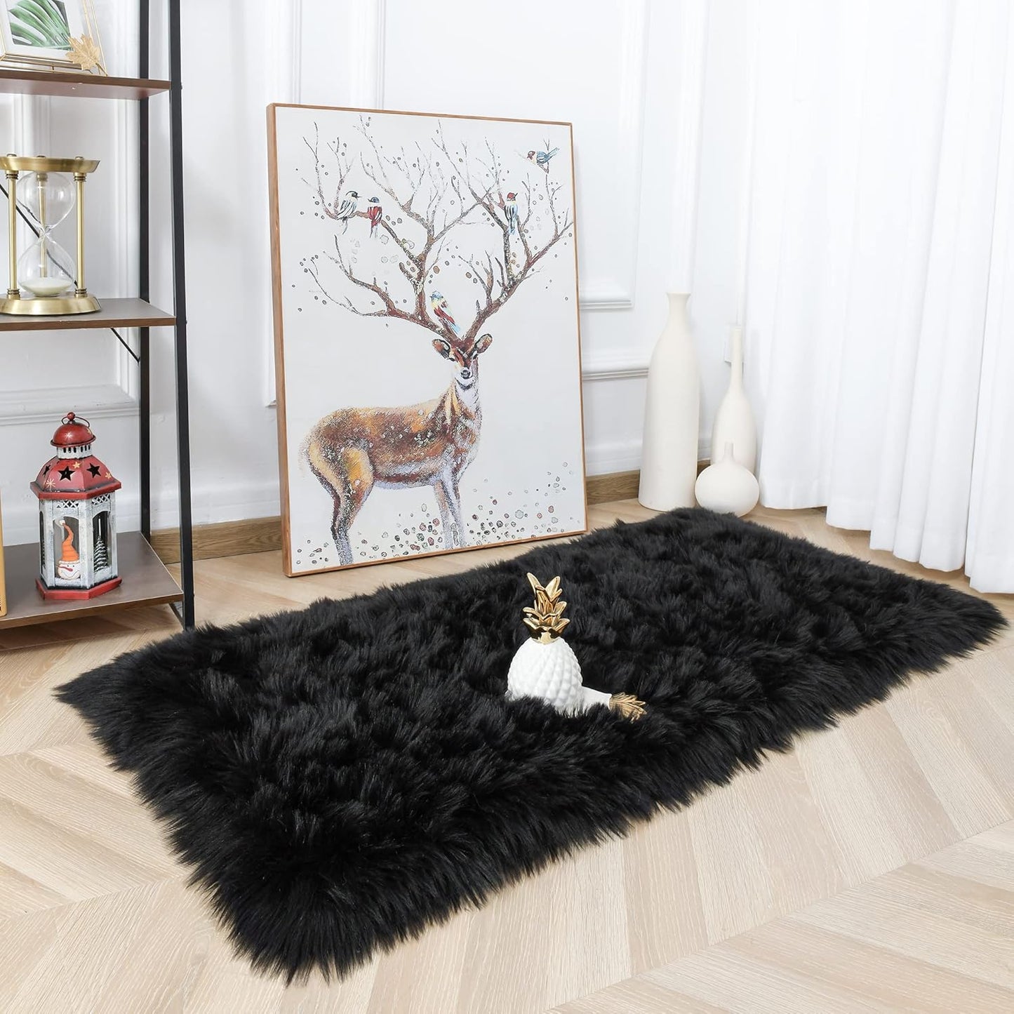 Luxury Fluffy Rugs Bedroom Furry Carpet Bedside Faux Fur Sheepskin Area Rugs Children Play Princess Room Decor Rug, 2 X 4 Feet