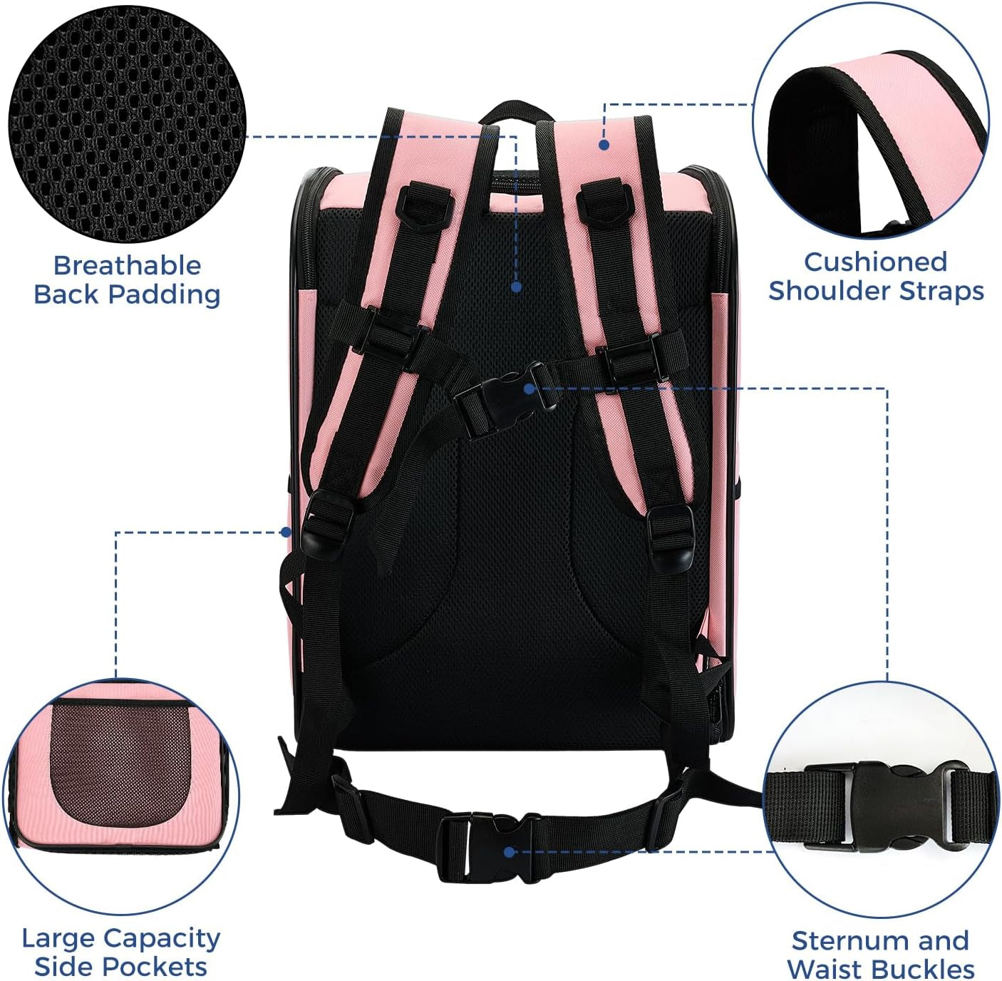 Dog & Cat Carrier Backpack for 4-18Lb Pets - Ventilated Safe Design with Padded Back Support, Breathable Mesh Pet Backpack for Hiking, Travel, Outdoor (Pink)