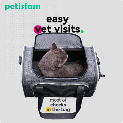 Top Load Cat Carrier Bag for Medium Cats and Small Dogs. Airline Approved, Collapsible, Escape Proof and Auto-Safe. Easy to Get Cat in and Make Vet Visit Less Stressful