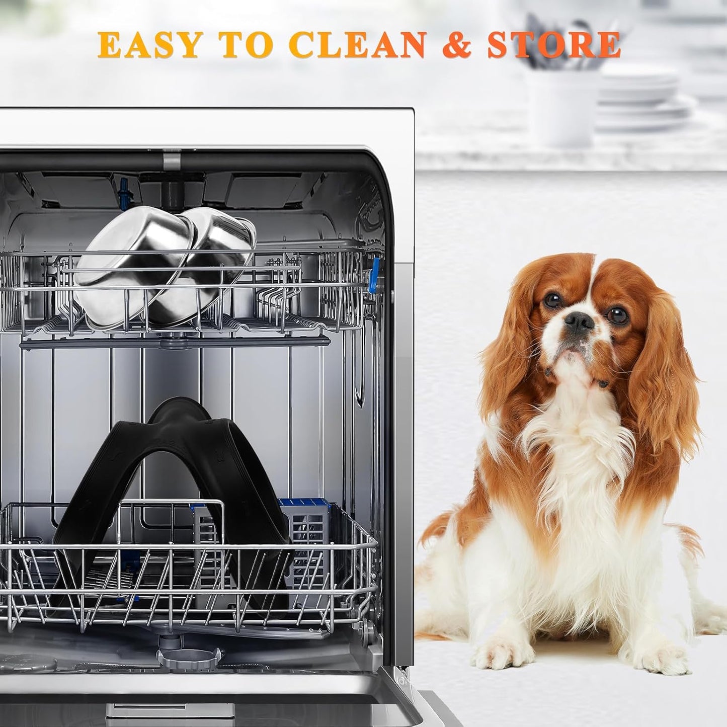 Dog Bowls, Dog Food Bowls, Stainless Steel Cat Puppy Water Bowls with Non Spill Skid Resistant Silicone Mat, Large, Black