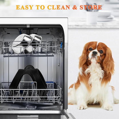 Dog Bowls, Dog Food Bowls, Stainless Steel Cat Puppy Water Bowls with Non Spill Skid Resistant Silicone Mat, Large, Black