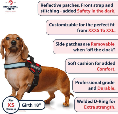 Emotional Support Vest Harness with Hook, Loop Straps and Handle, 2 Reflective Service Emotional Support Self-Adhesive Straps, ESA Matching Leash Set, Dog Accessories, XS, Bright Red