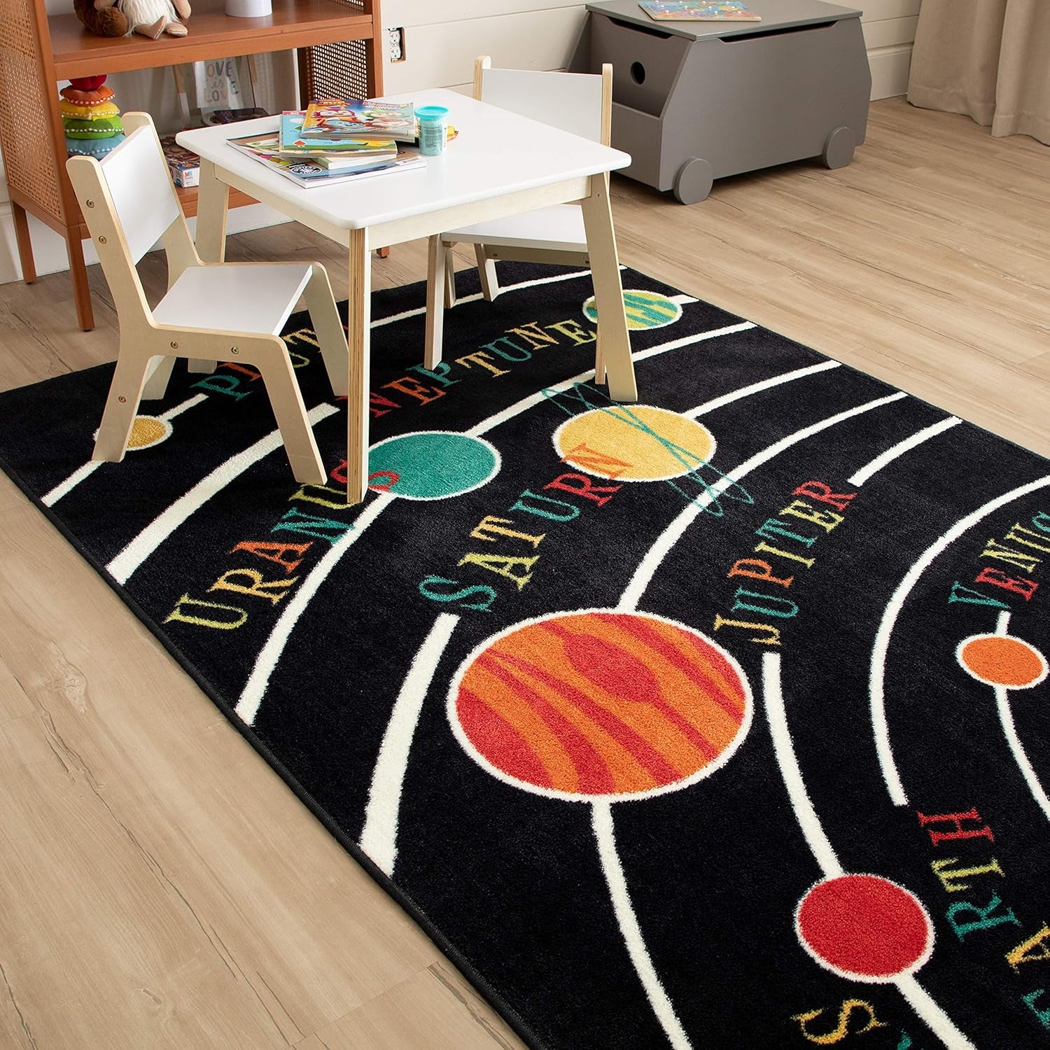 Playroom Kids Area Rug, Solar System Black (3'9" X 5')