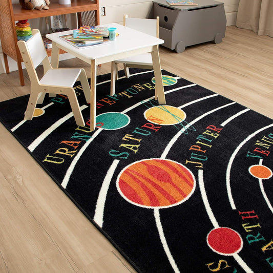Playroom Kids Area Rug, Solar System Black (3'9" X 5')