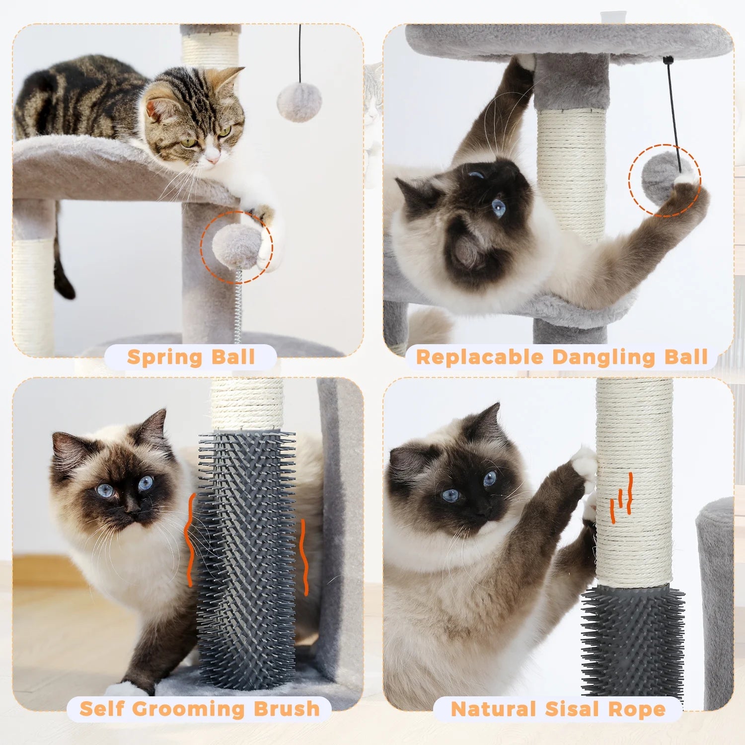 32.7-Inch Gray Cat Tree - Space-Saving Cat Tower with Scratching Posts, Condo, and Self-Grooming Toy