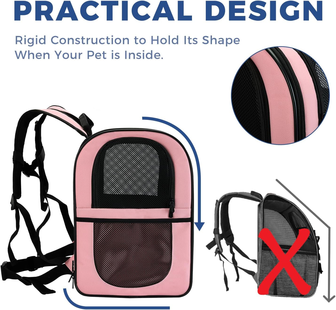 Dog & Cat Carrier Backpack for 4-18Lb Pets - Ventilated Safe Design with Padded Back Support, Breathable Mesh Pet Backpack for Hiking, Travel, Outdoor (Pink)