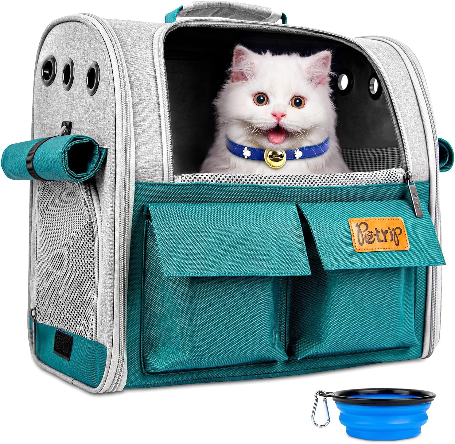 Pet Backpack Carrier for 20 Lbs Cats Small Dogs, Expandable Cat Backpack with Super Ventilated Design, Safety Straps, Buckle Support, Airline Approved Collapsible Dog Backpack