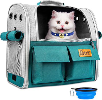 Pet Backpack Carrier for 20 Lbs Cats Small Dogs, Expandable Cat Backpack with Super Ventilated Design, Safety Straps, Buckle Support, Airline Approved Collapsible Dog Backpack
