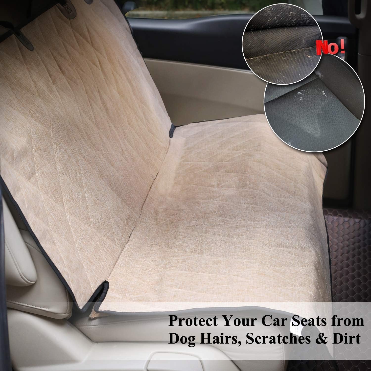 Dog Seat Covers, Dog Backseat Cover Pet Bench Protectors with Anti-Slip Backing, Back Seats Cover Rear Seat Covers Car Seat Cover for Dogs, Heather Khaki, 46" L * 52" W