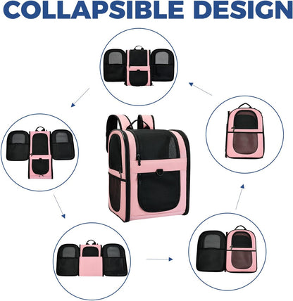 Dog & Cat Carrier Backpack for 4-18Lb Pets - Ventilated Safe Design with Padded Back Support, Breathable Mesh Pet Backpack for Hiking, Travel, Outdoor (Pink)