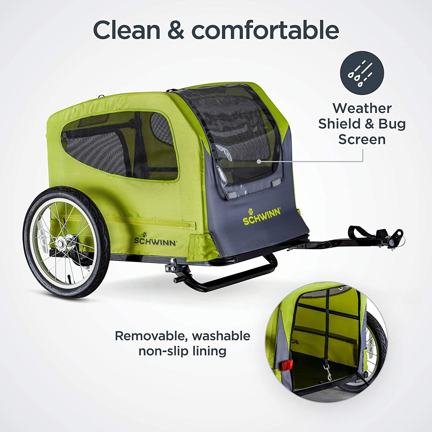 Rascal Pet Trailer, Holds Pets up to 50 or 100 Lb, Universal Coupler, Folding Frame, Quick-Release Wheels, Rear Doggy Door, Leash, Washable Liner, Bug Screen,  Bike Trailer for Pets