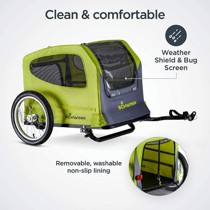 Rascal Pet Trailer, Holds Pets up to 50 or 100 Lb, Universal Coupler, Folding Frame, Quick-Release Wheels, Rear Doggy Door, Leash, Washable Liner, Bug Screen,  Bike Trailer for Pets