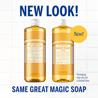 Magic Soap-Pure-Castile Liquid Soap (Citrus, 32Oz, 2-Pack)-Regenerative Organic Certified Oils, 18-In-1 Uses: Body, Hair, Laundry, Pets & Dishes, Concentrated, Vegan, Non-Gmo
