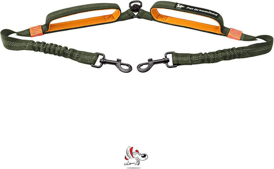 Exquisite Double Dog Leash Coupler with Tangle-Free Swivel. Premium & Versatile Attachment for Walking Two Dogs. You Will Absolutely Love This Amazing Dual Dog Coupler (Khaki & Orange)