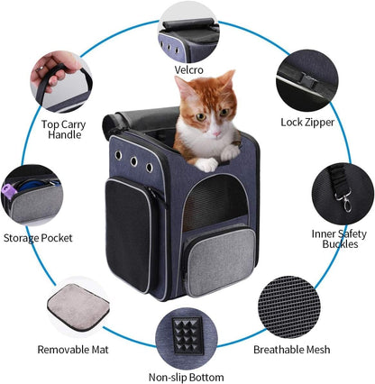 ® Cat Carrier Backpack, Breathable Rucksack for Cats and Small Dogs,Foldable Dog Carrier Backpack with Inner Safety Leash + Folding Dog Bowl Ideal for Hiking Traveling Outdoor Use
