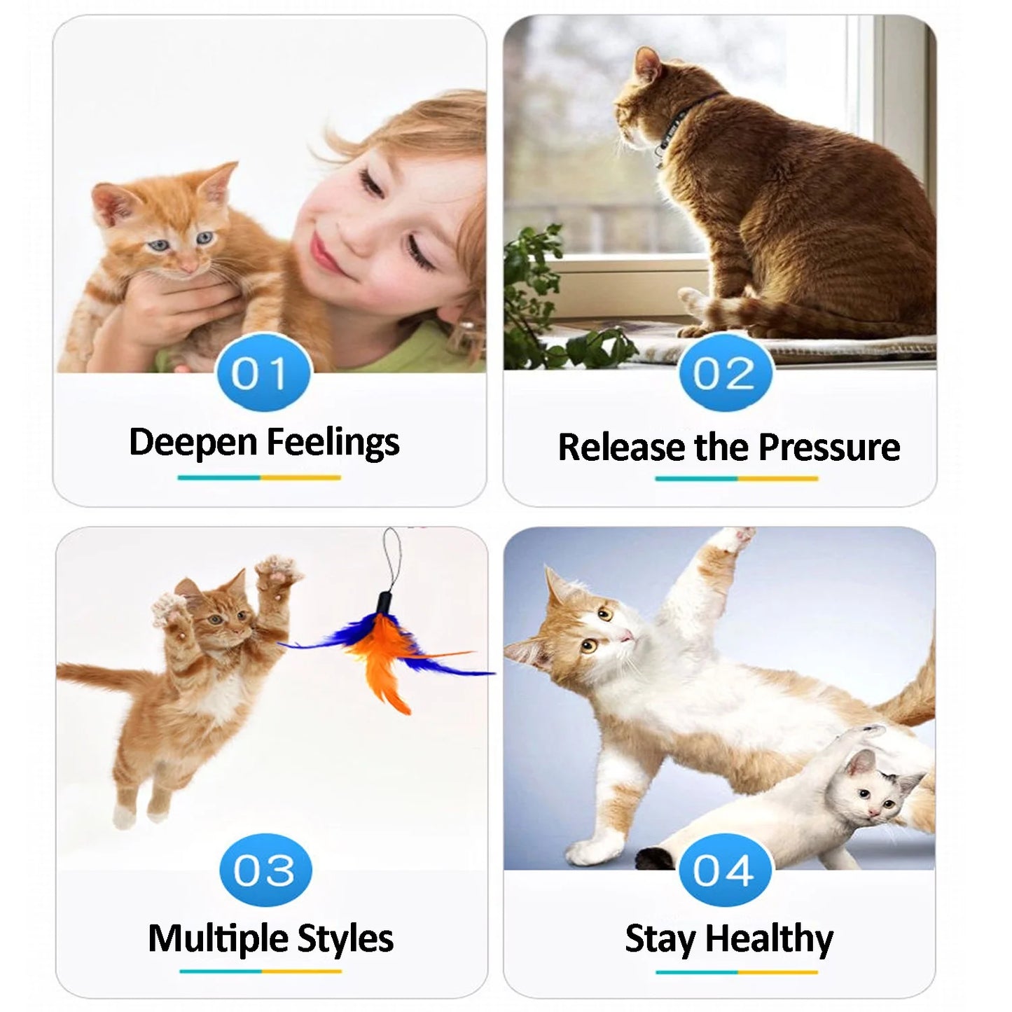 11 PCS Cat Feather Toy, Multiple Styles Feather Refills for Cat Toys, Replacement Feather Toy with Bell Refills, Interactive Catcher Teaser and Funny Exercise for Kitten or Cats