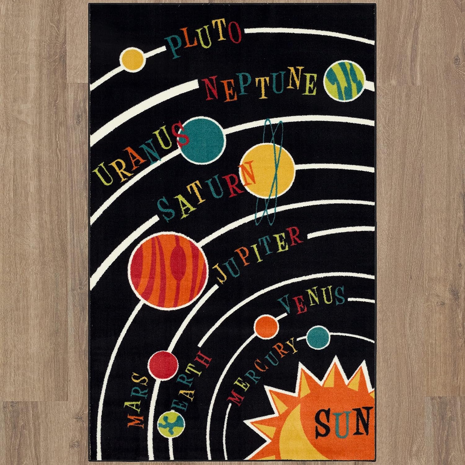 Playroom Kids Area Rug, Solar System Black (3'9" X 5')