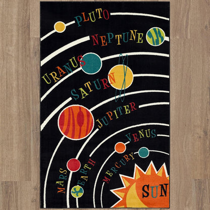 Playroom Kids Area Rug, Solar System Black (3'9" X 5')