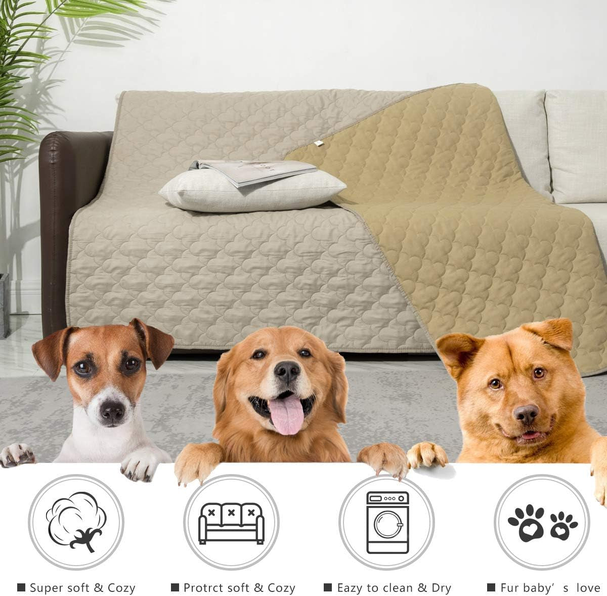 Dog Bed Cover Washable Pee Pads Dog Blankets for Puppy Large Dog Cat,Sofa Reversible Changing Pad Reusable 1 Piece（82"X102",Beige）