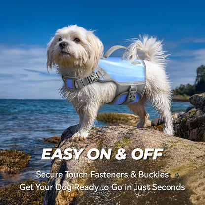 Neoprene Dog Life Vest, Dog Life Jacket for Swimming & Boating, Lightweight & Buoyancy for Puppy Doggy, Swimming Vest with Handle, XS, Blue Wave