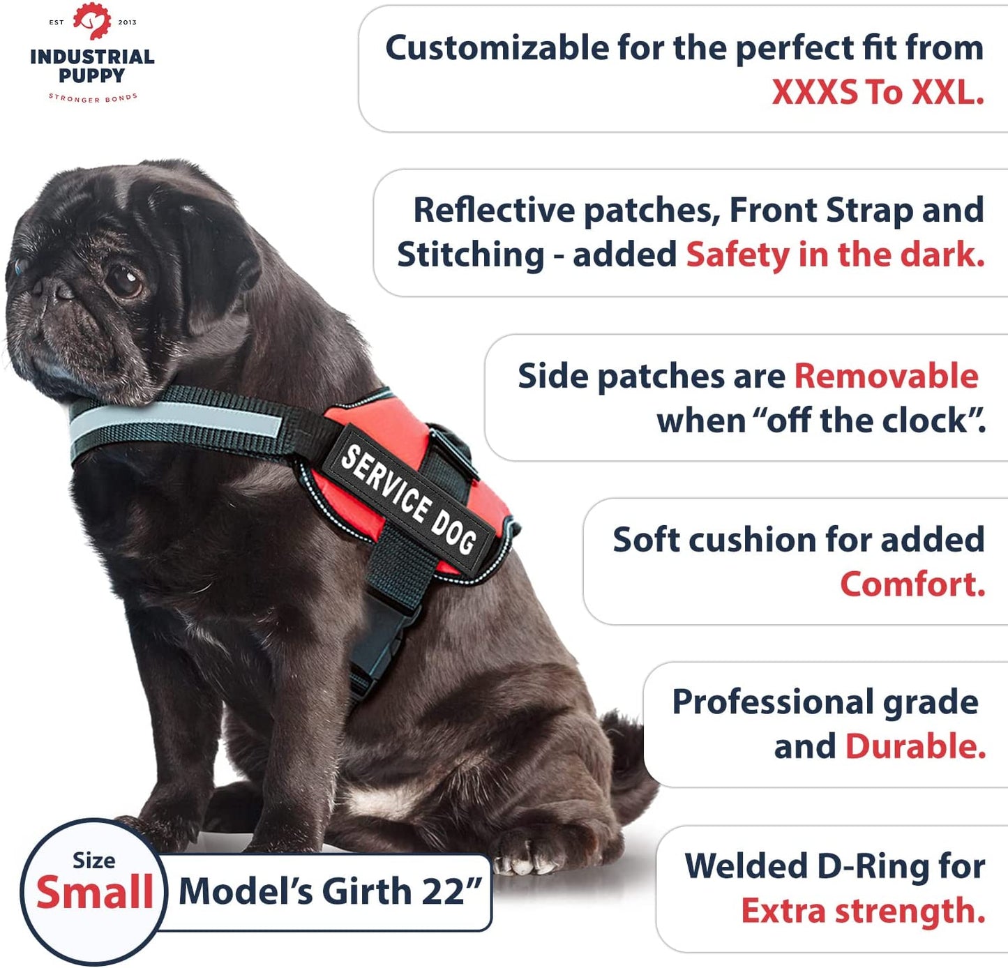 Service Dog Vest with Hook and Loop Straps & Matching Service Dog Leash Set - Harnesses from XXS to XXL - Harness Features Reflective Patch and Comfortable Mesh Design