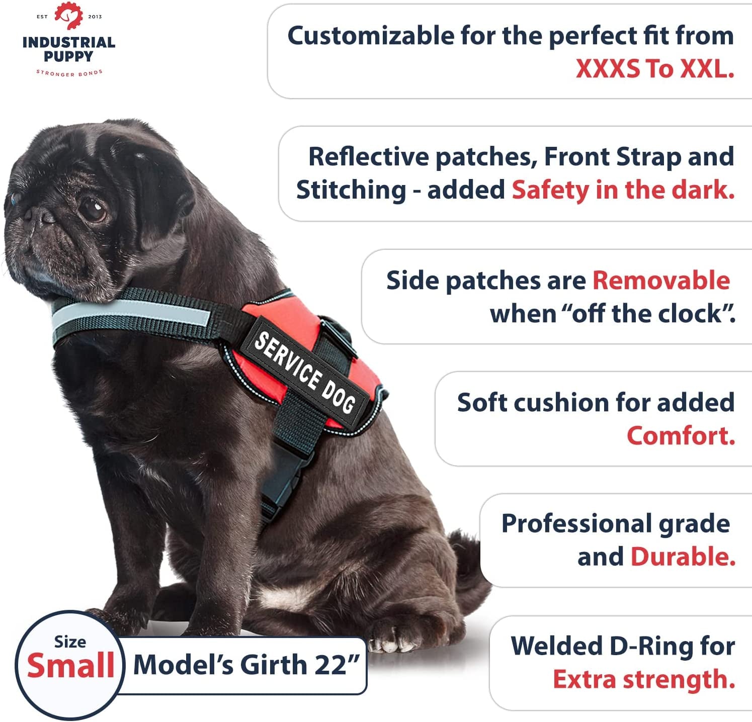 Service Dog Vest with Hook and Loop Straps & Matching Service Dog Leash Set - Harnesses from XXS to XXL - Harness Features Reflective Patch and Comfortable Mesh Design