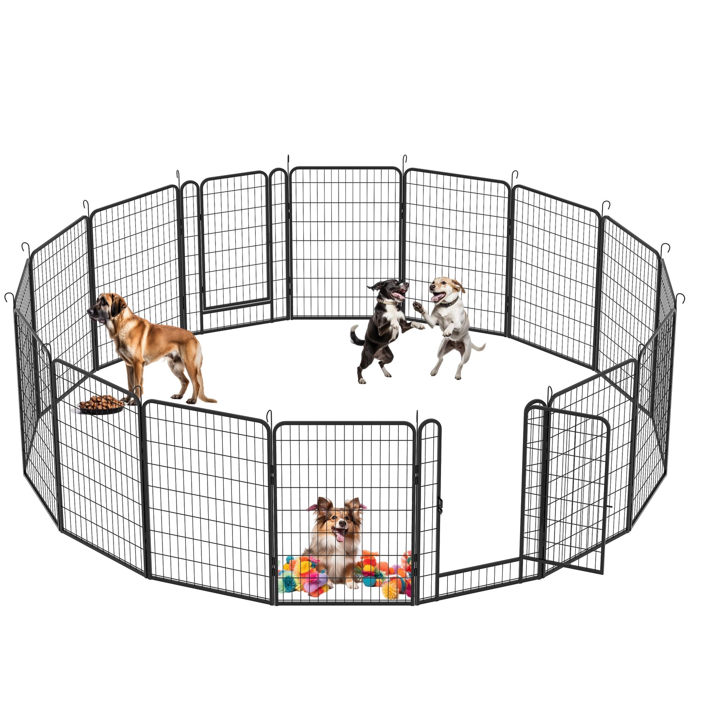 16 Panels Heavy-Duty Metal Playpen with Door, 39.37' H Dog Fence Pet Exercise Pen for Outdoor, Indoor