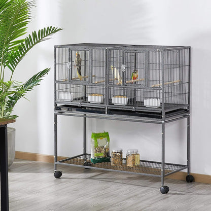 41.5" Stackable Divided Breeder Cage for Small Birds with Mobile Stand in Black