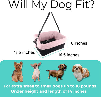 Dog Car Seat for Small Dogs - Grey Dog Booster Seat- Washable, Adjustable and Collapsible Pet Travel Carrier Bed- Includes Safety Seat Belt Tether for Small Dogs, Puppies and Pets up to 18 Lbs
