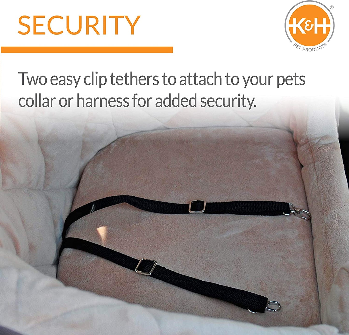 Bucket Booster Dog Car Seat, Washable Cat & Dog Car Seat, Sturdy Booster for Small to Medium Pets, 2 Safety Leashes, Large Tan/Tan