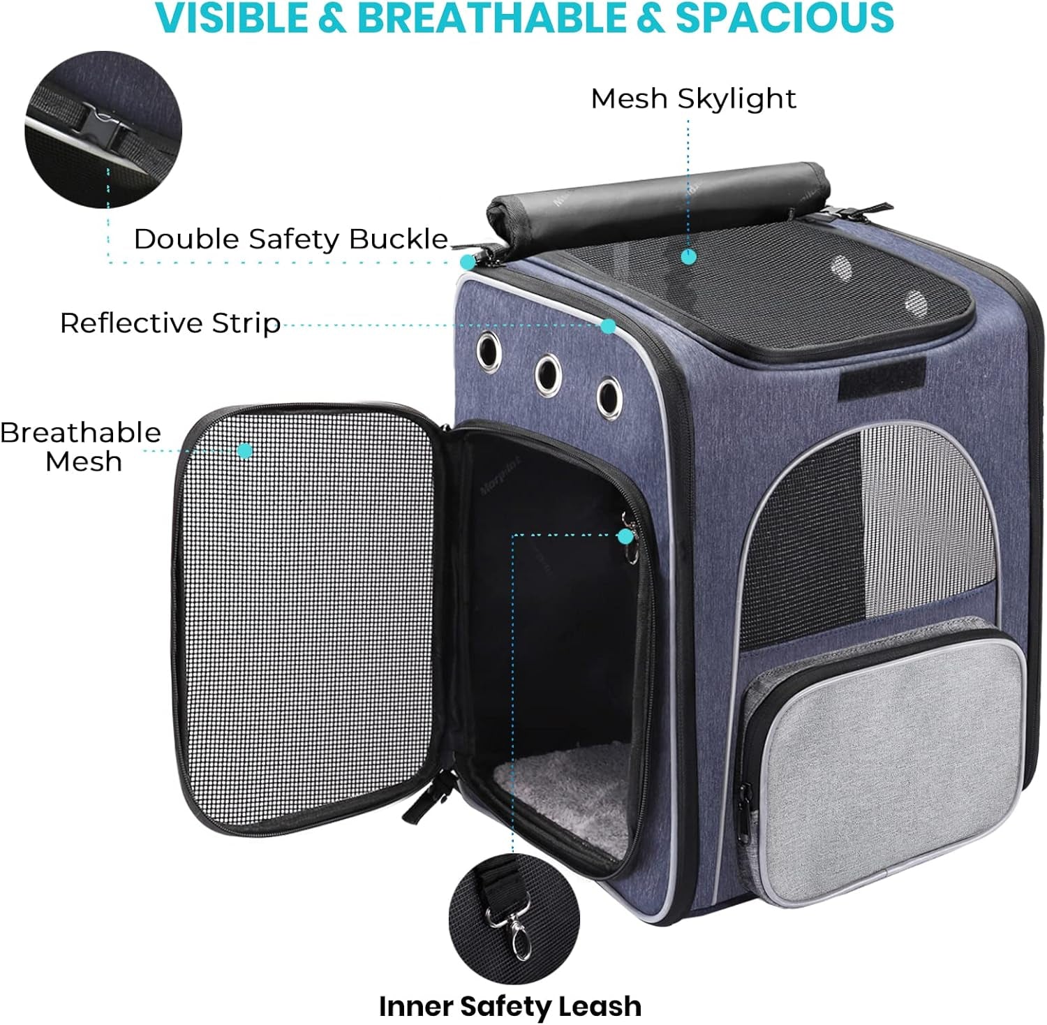 ® Cat Carrier Backpack, Breathable Rucksack for Cats and Small Dogs,Foldable Dog Carrier Backpack with Inner Safety Leash + Folding Dog Bowl Ideal for Hiking Traveling Outdoor Use