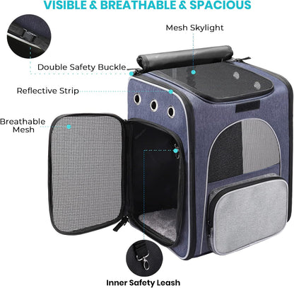 ® Cat Carrier Backpack, Breathable Rucksack for Cats and Small Dogs,Foldable Dog Carrier Backpack with Inner Safety Leash + Folding Dog Bowl Ideal for Hiking Traveling Outdoor Use