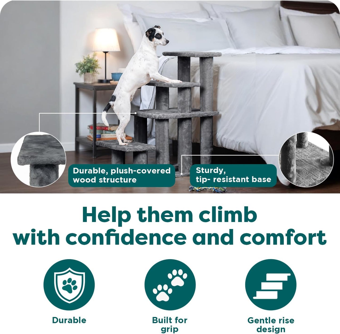 Steady Paws Multi-Step Pet Stairs for High Beds & Sofas - Brown, 4-Step