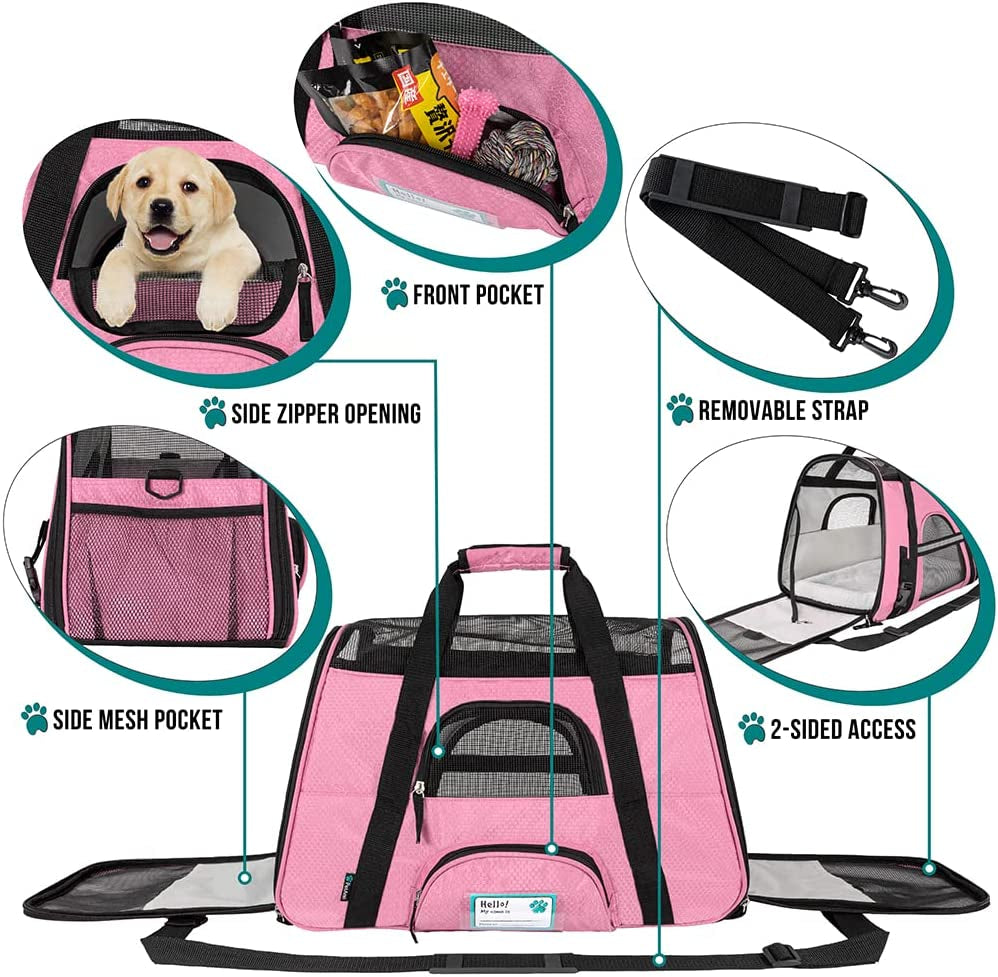 Airline-Approved Soft-Sided Pet Carrier for Cats and Small Dogs - Ventilated Travel Bag for Indoor Use, Medium to Large Size, Elegant Pink Design