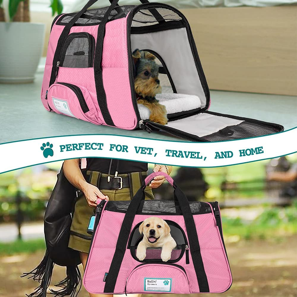 Airline-Approved Soft-Sided Pet Carrier for Cats and Small Dogs - Ventilated Travel Bag for Indoor Use, Medium to Large Size, Elegant Pink Design