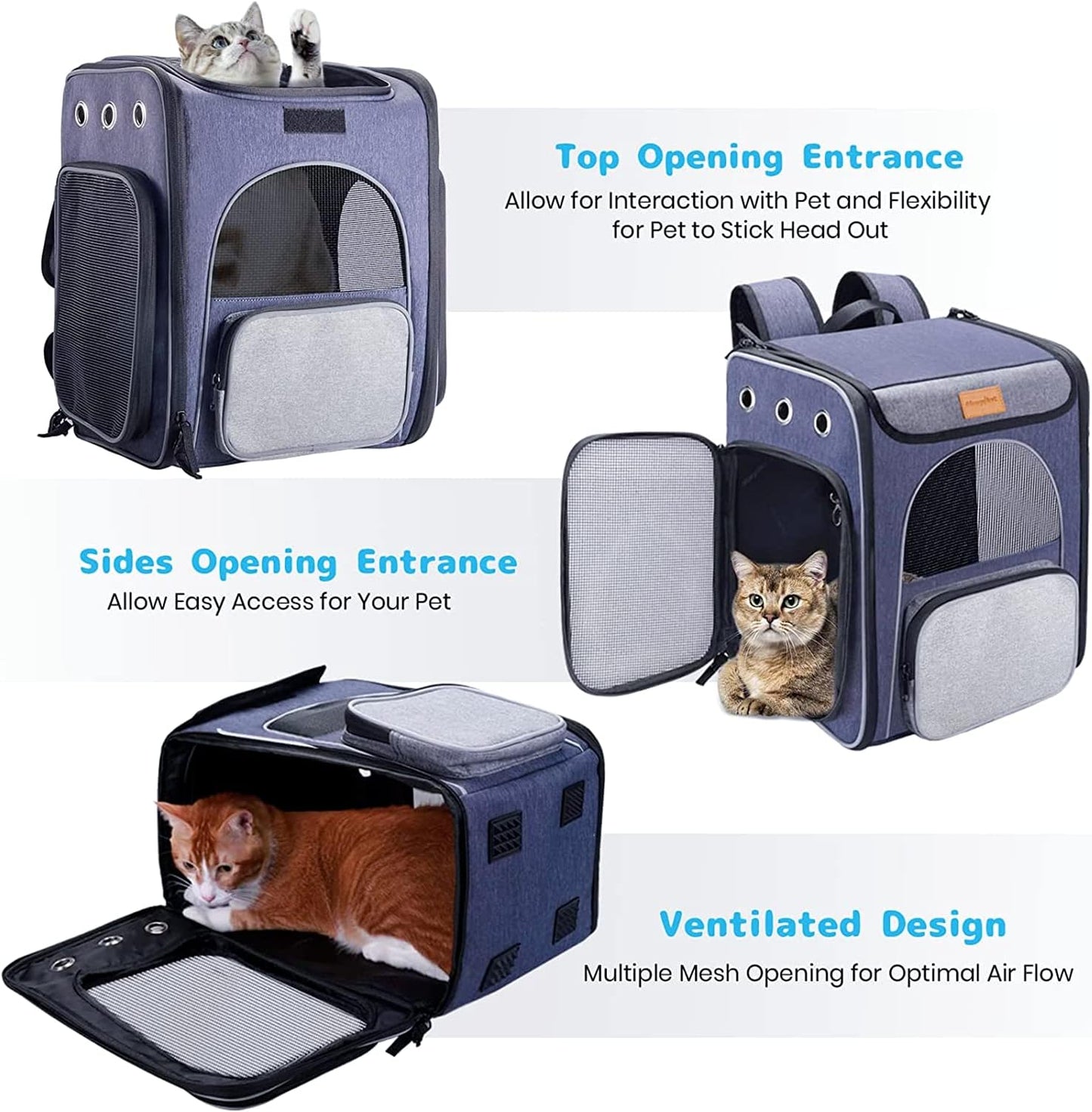 ® Cat Carrier Backpack, Breathable Rucksack for Cats and Small Dogs,Foldable Dog Carrier Backpack with Inner Safety Leash + Folding Dog Bowl Ideal for Hiking Traveling Outdoor Use