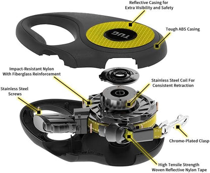 360° Tangle-Free Reflective Retractable Dog Leash | 16 Ft Strong Nylon Tape (Small)