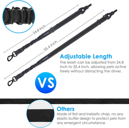 3-In-1 Dog Seat Belt for Car, 2 Pack Adjustable Bungee Dog Car Harness with Seatbelt Buckle & Latch Hook, Reflective & 360° Swivel Heavy Duty Pet Safety Belts for Dogs and Cats