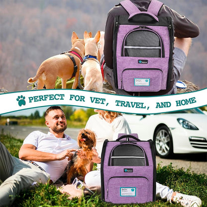Dog Backpack Carrier for Small Large Cat, Pet, Puppy, Ventilated Pet Hiking Backpack Travel Bag, Airline Approved Cat Backpack Carrier, Camping Biking Dog Bag up to 18Lbs Pet, Purple