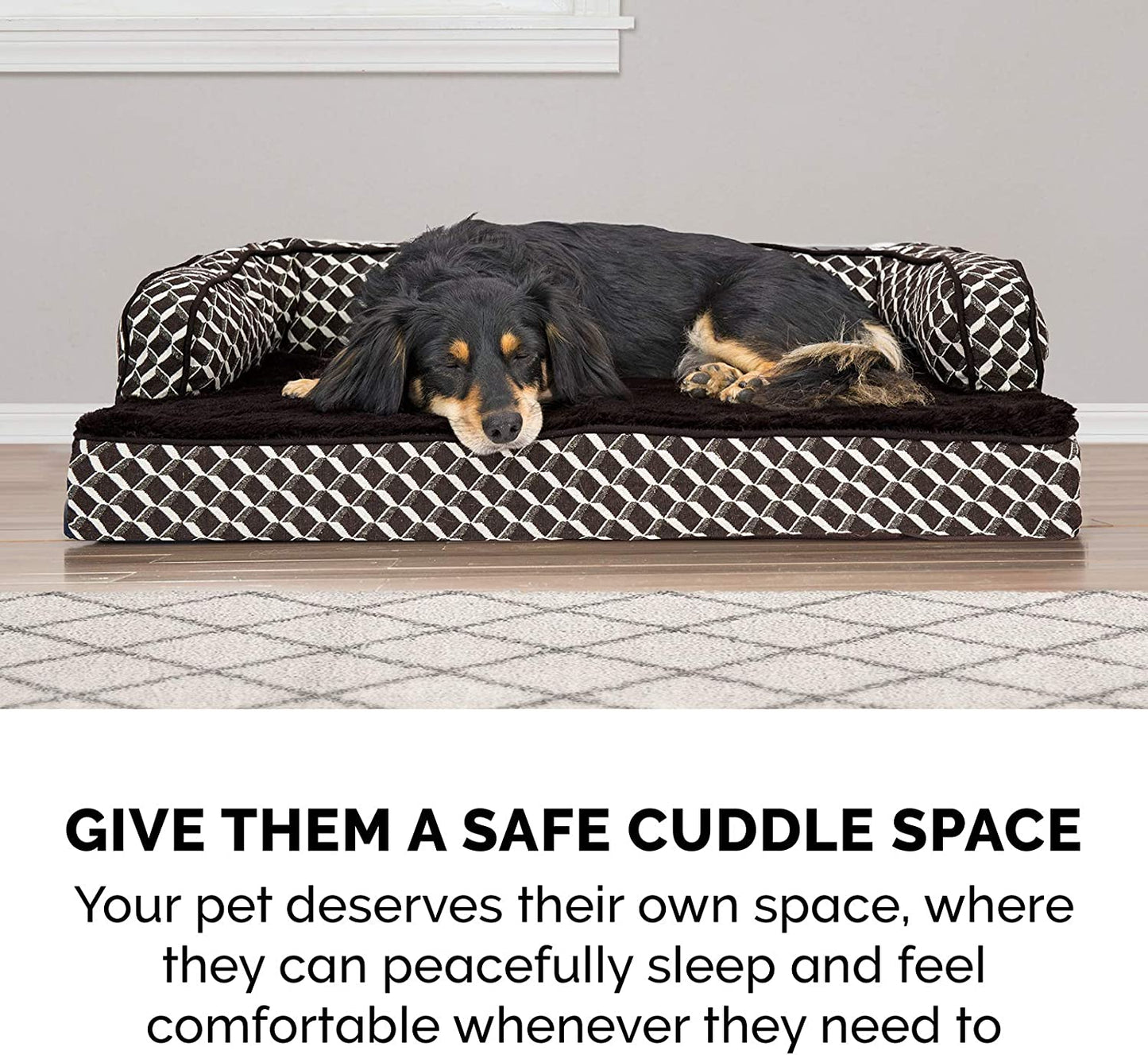 Orthopedic Dog Bed for Small Dogs W/ Removable Bolsters & Washable Cover, for Dogs up to 20 Lbs - Plush & Woven Decor Comfy Couch Sofa - Diamond Brown, Small