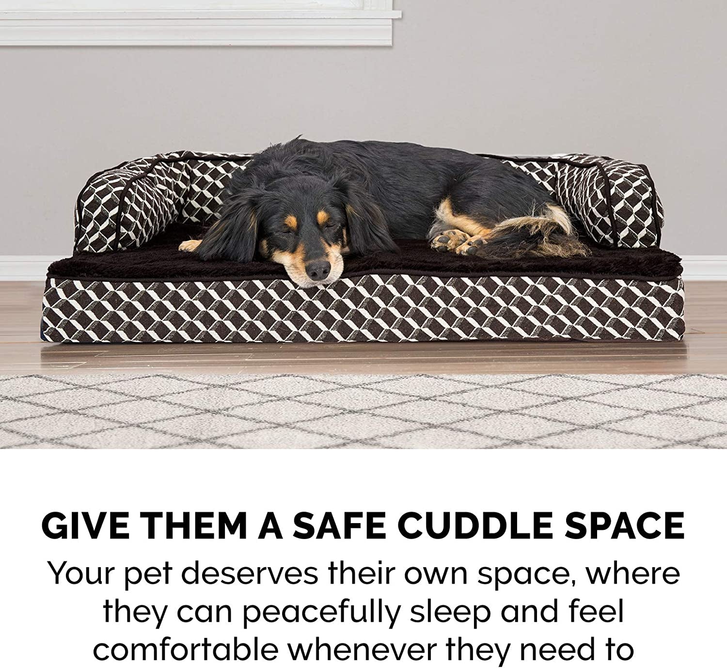 Orthopedic Dog Bed for Small Dogs W/ Removable Bolsters & Washable Cover, for Dogs up to 20 Lbs - Plush & Woven Decor Comfy Couch Sofa - Diamond Brown, Small